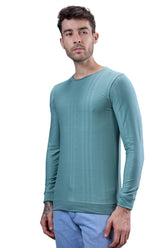 Teal Textured Full Sleeves T-Shirt